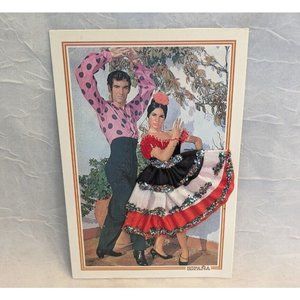 Postcard Spain Flamenco Dancer Embroidered Embellished Dress Vtg Spanish Glitter